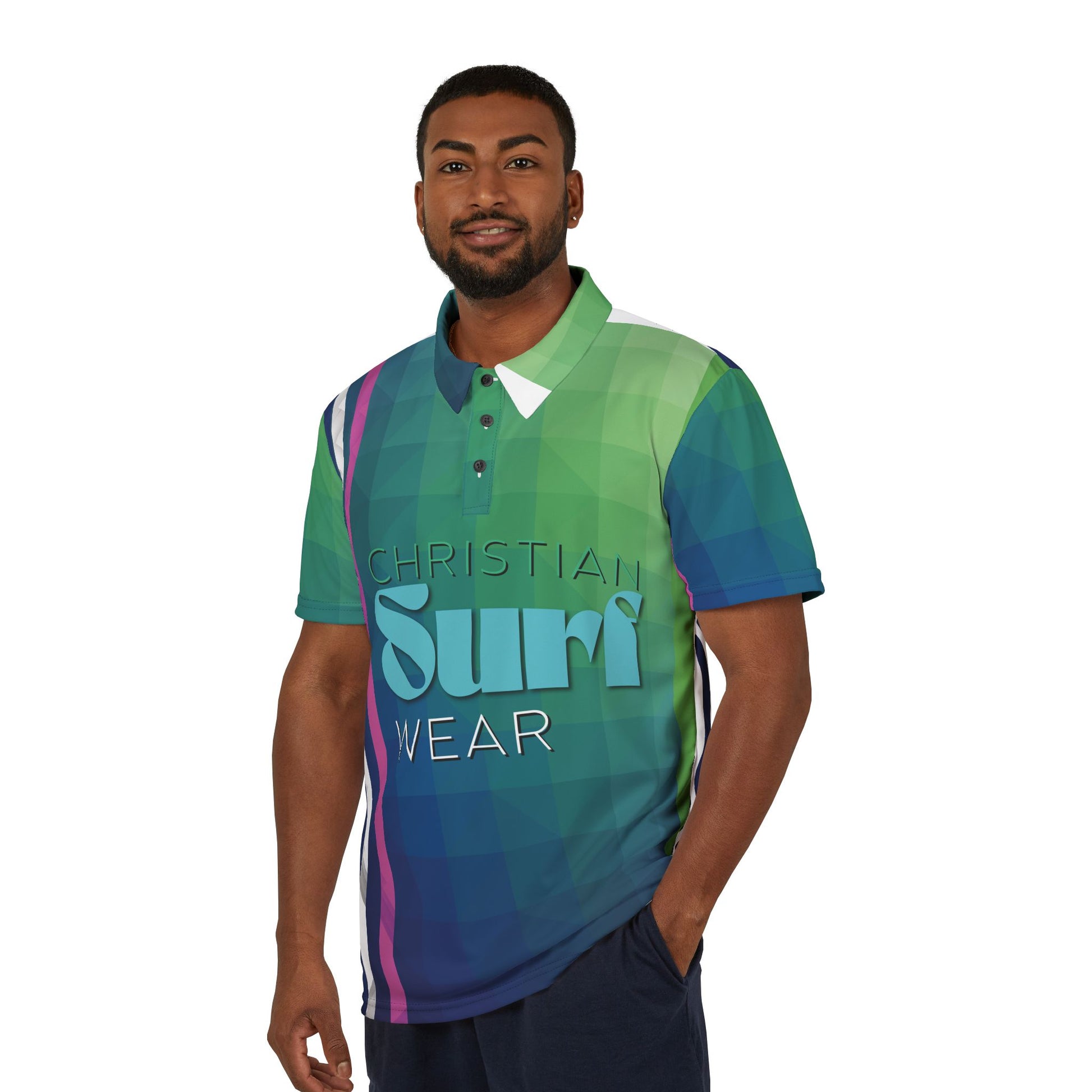 Christian Surf Wear Vibrant Unisex Polo Shirt, Stylish Casual Wear, Comfortable Summer Shirt, Perfect for Weekend Outings, Gifts for Him/Her