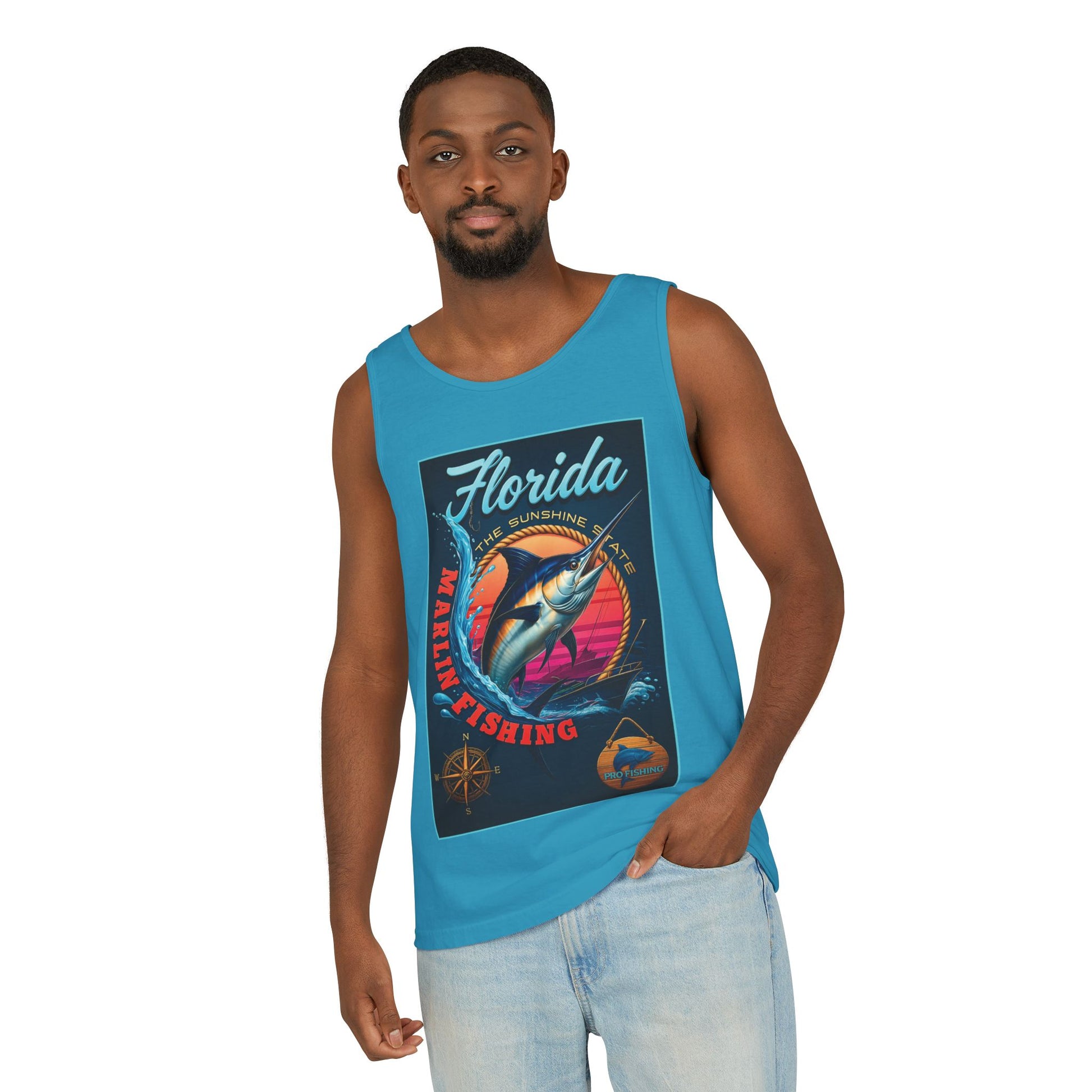 Surf wear  Vintage Florida Fishing Graphic Tank Top, Unisex Summer Top, Beachwear, Surfing Apparel, Vacation Outfit, Gift for Fishermen