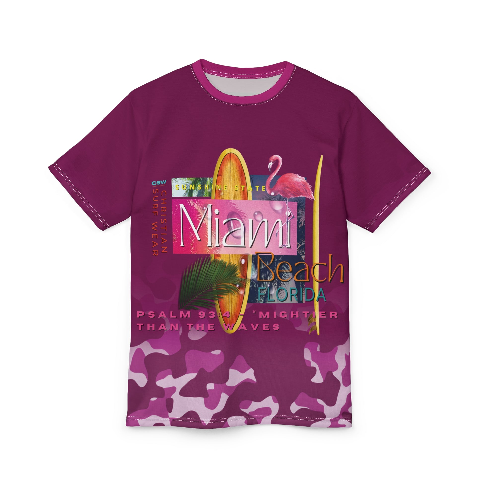 Christian Surf Wear Vintage Militant Vibrant Miami Beach theme Unisex Tee, Fun Summer Shirt, Beachwear, Vacation Essential, Unique Graphic Tee, Gift for Beach Lovers