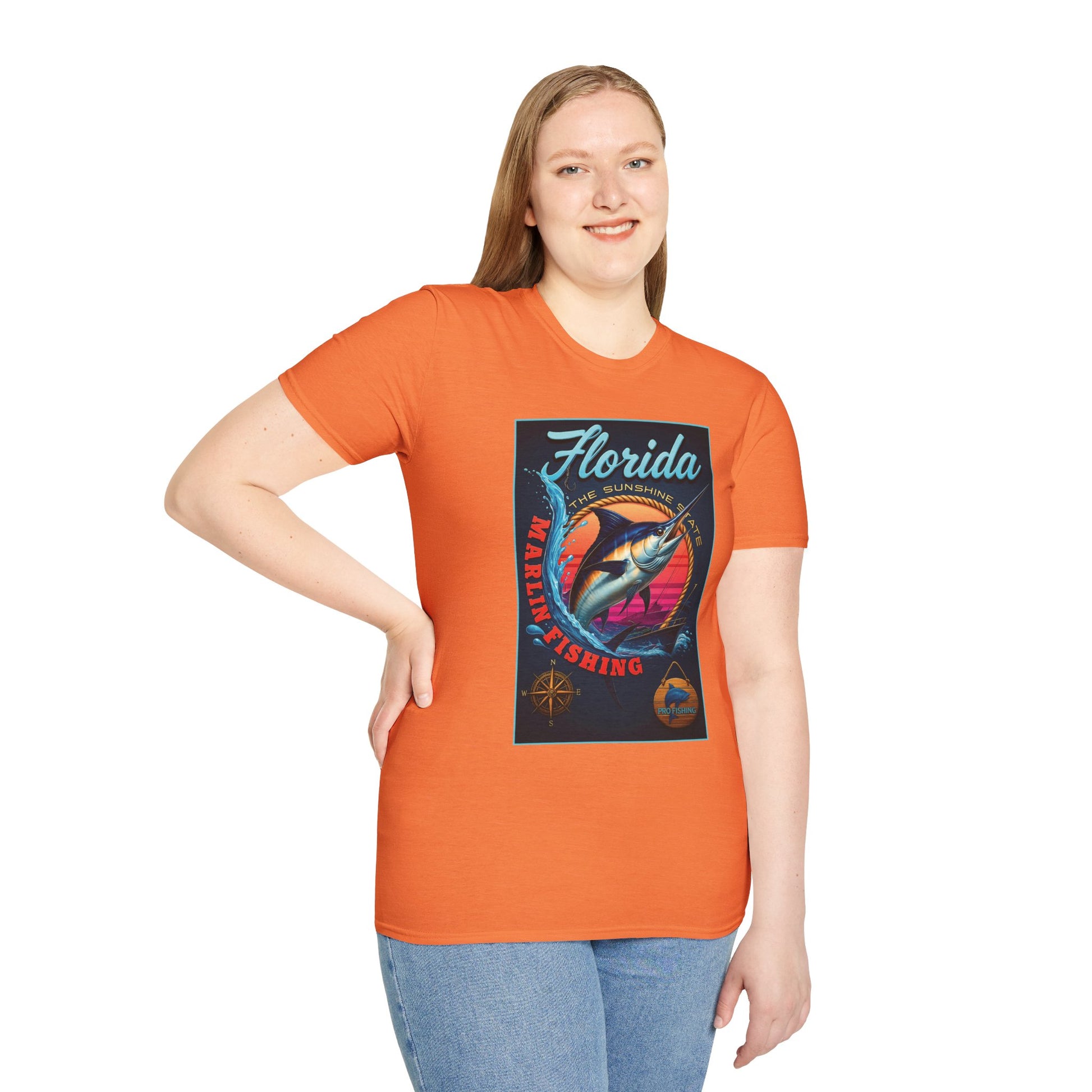 Marlin Graphic Dominion Deep - Unisex Softstyle T-Shirt Florida Marlin Fishing Tee Surfwear | Christian Ocean Apparel, Bold Pursuit Prophetic Vision Divine
