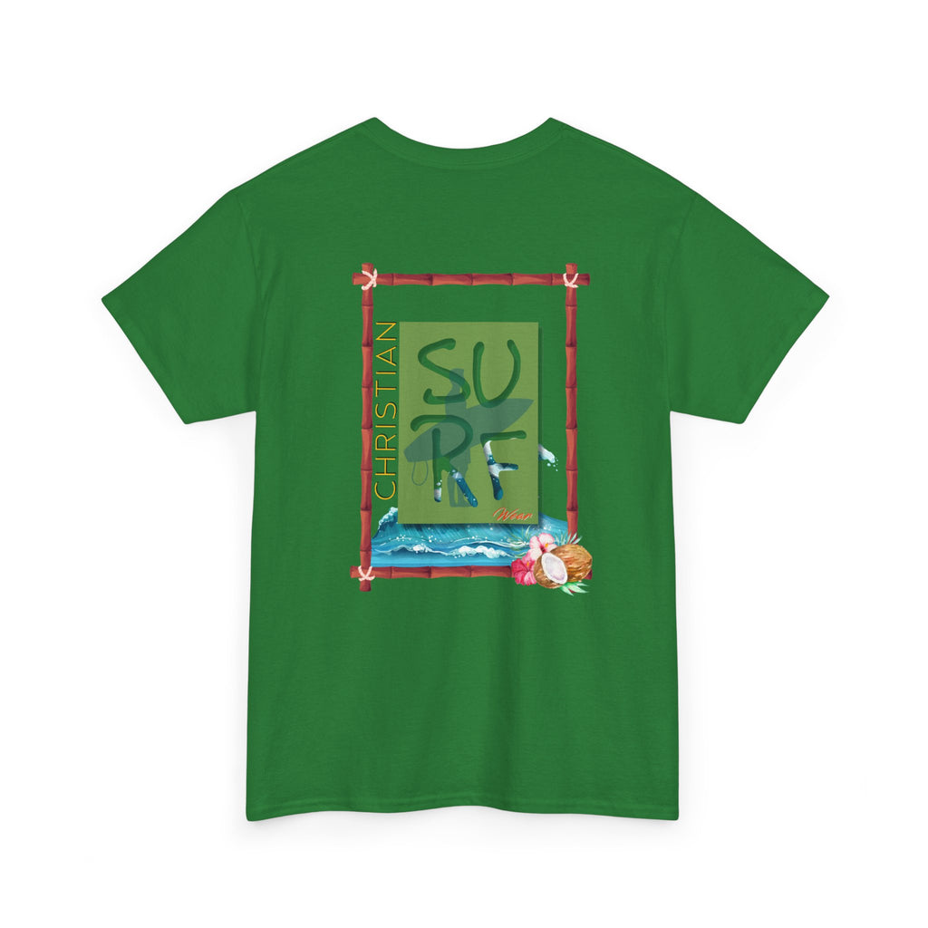 Christian Surf Unisex Heavy Cotton Tee, Faith Shirt, Beach Lover Gift, Summer Vibes Tee, Inspirational Graphic Top, Casual Wear