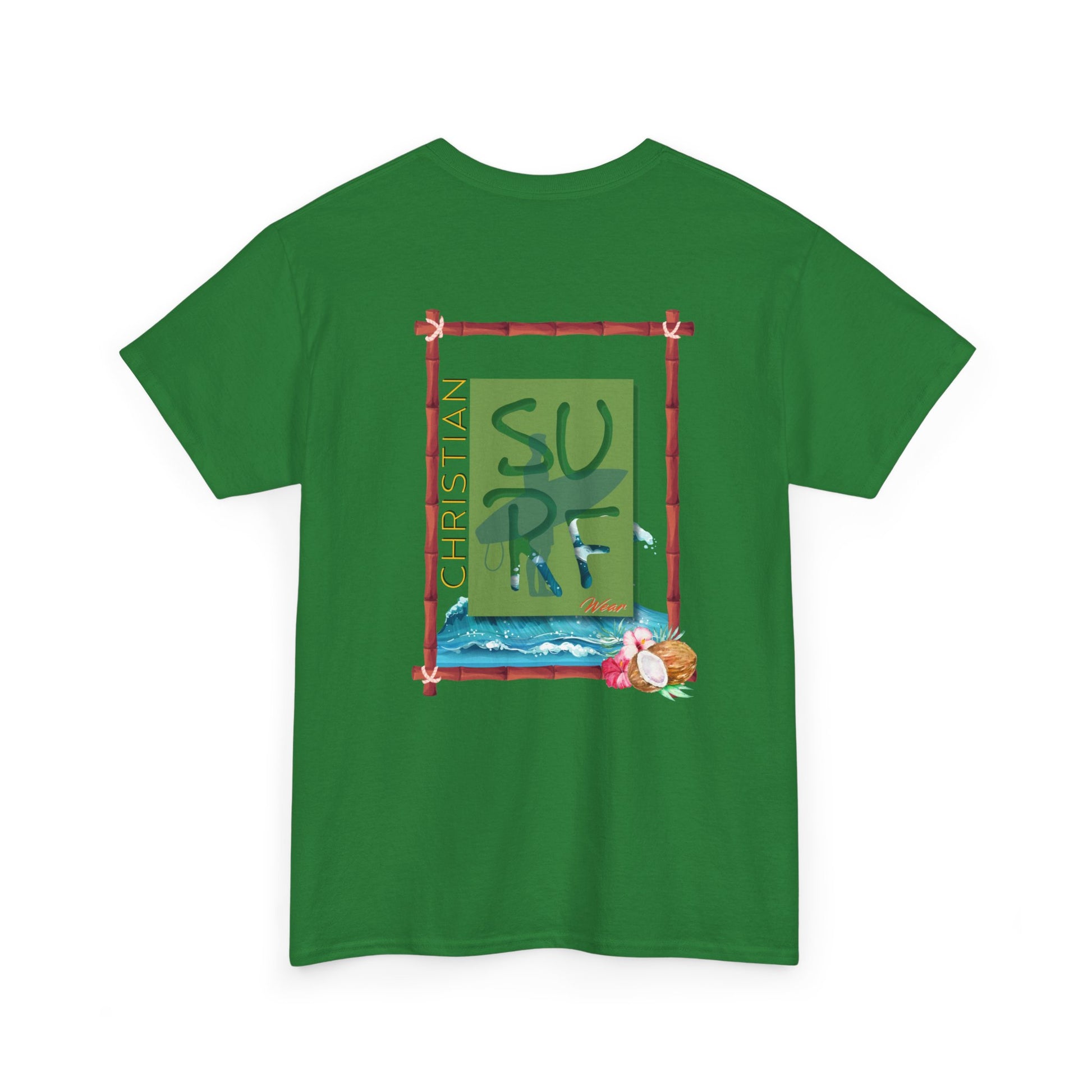 Christian Surf Unisex Heavy Cotton Tee, Faith Shirt, Beach Lover Gift, Summer Vibes Tee, Inspirational Graphic Top, Casual Wear