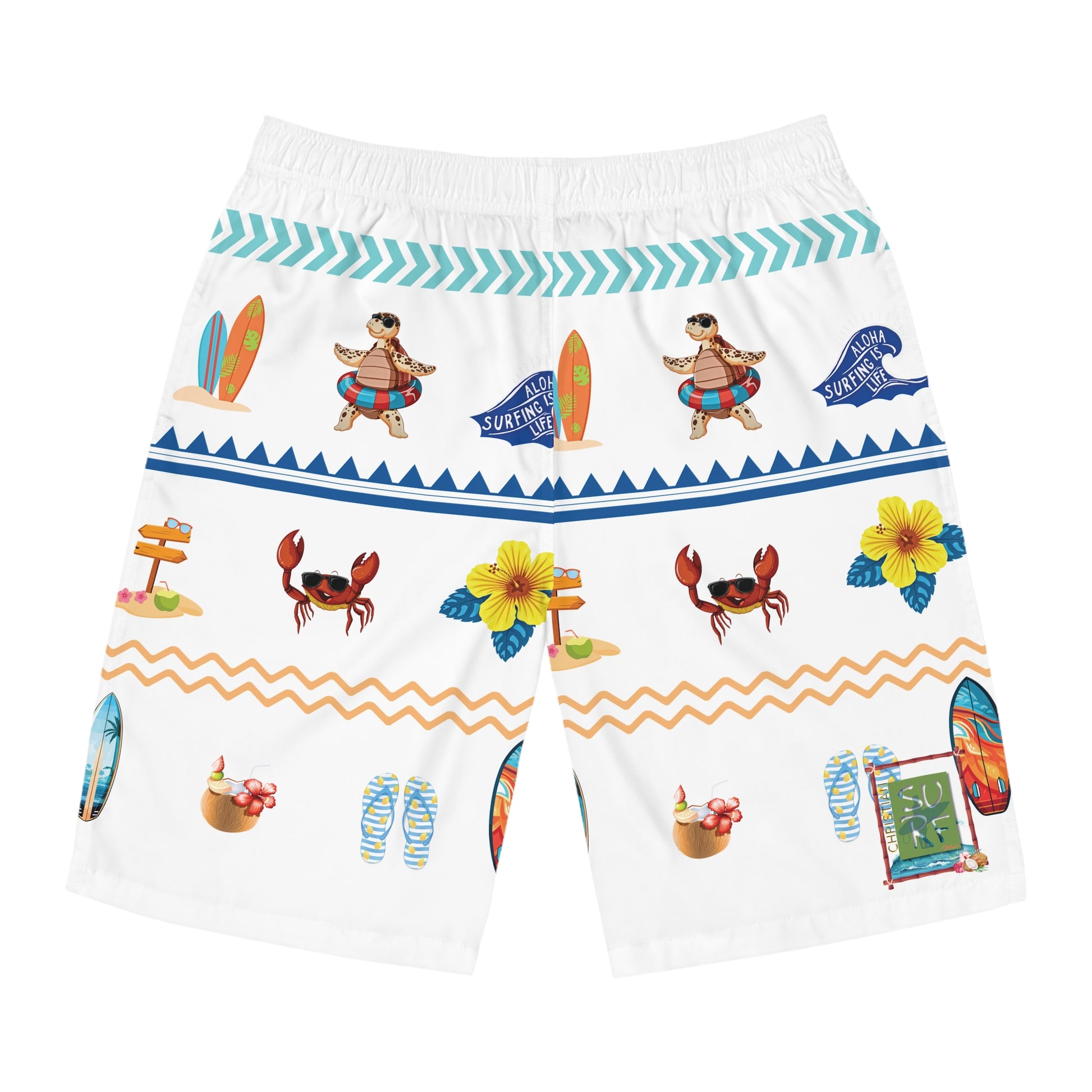 Christian Surf Wear Family Fun Graphic Tropical Board Shorts