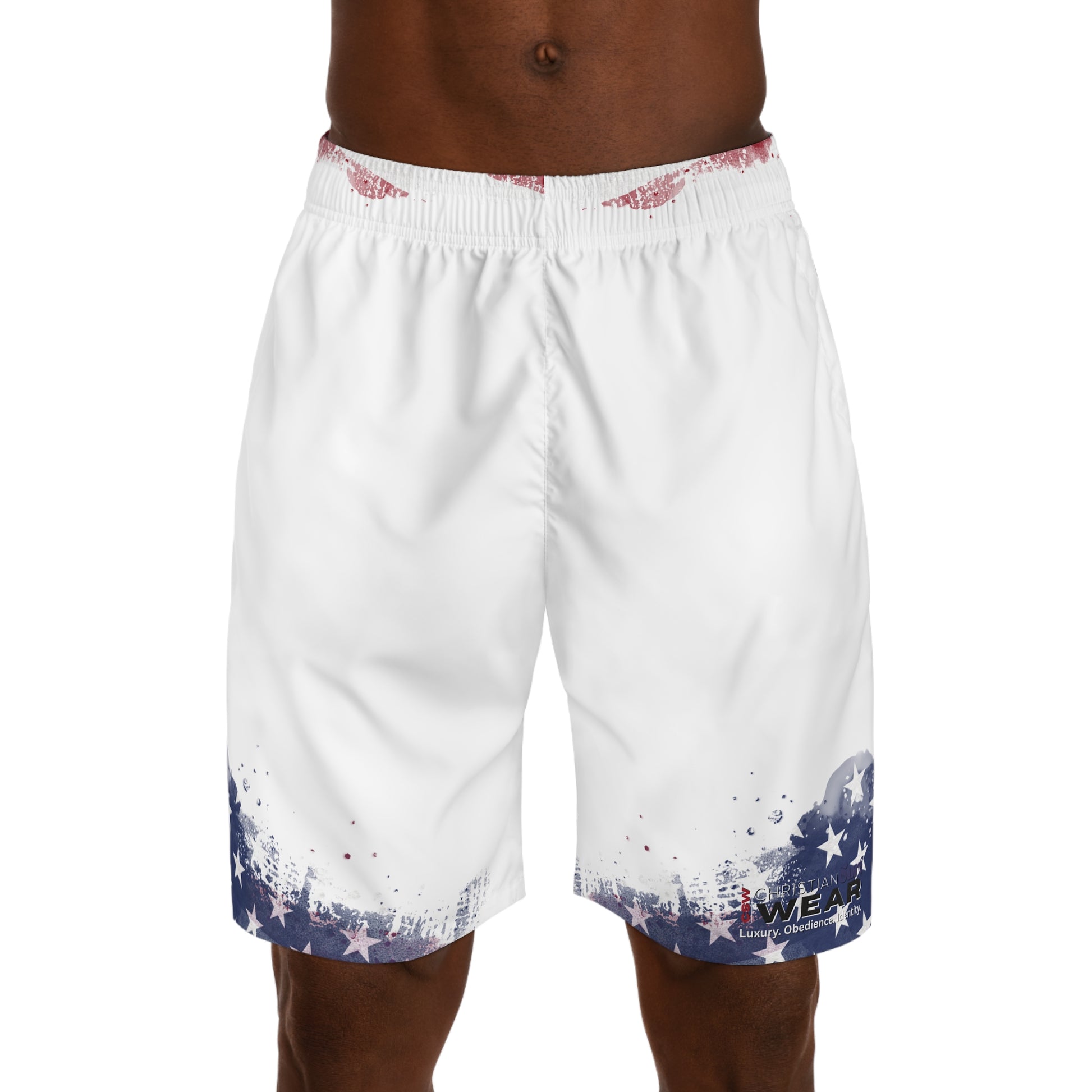 Christian Surf Wear Patriotic Men's Jogger Shorts, Summer Activewear, Casual Shorts for Men, USA Flag Shorts, Independence Day Outfit, Comfortable Sportswear