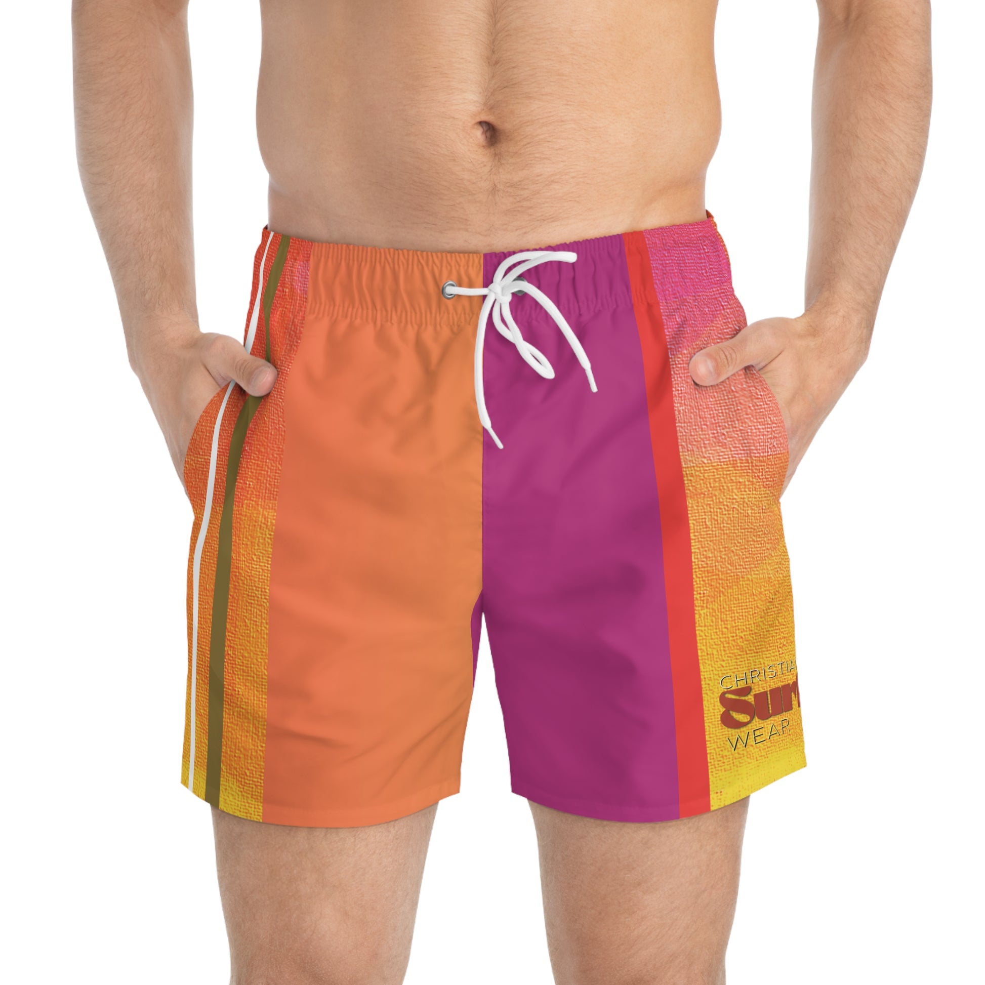 Surf Wear Retro Graphic Vibrant Summer Swim Trunks, Colorful Beach Shorts, Fun Poolwear for Summer, Gift for Beach Lovers, Tropical Vacation Essential