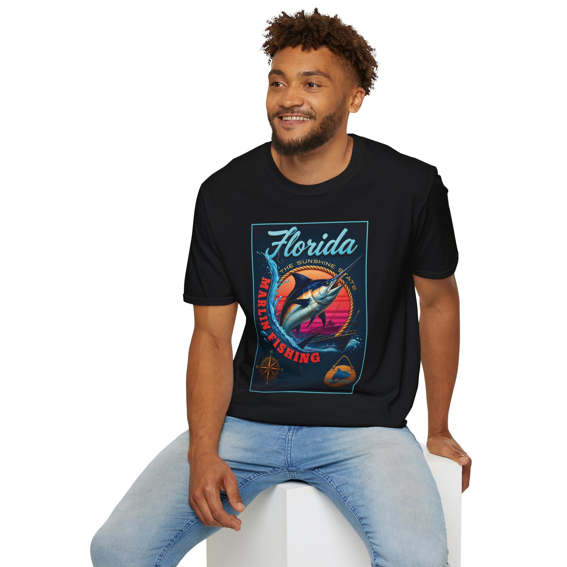 Marlin Graphic Dominion Deep - Unisex Softstyle T-Shirt Florida Marlin Fishing Tee Surfwear | Christian Ocean Apparel, Bold Pursuit Prophetic Vision Divine
