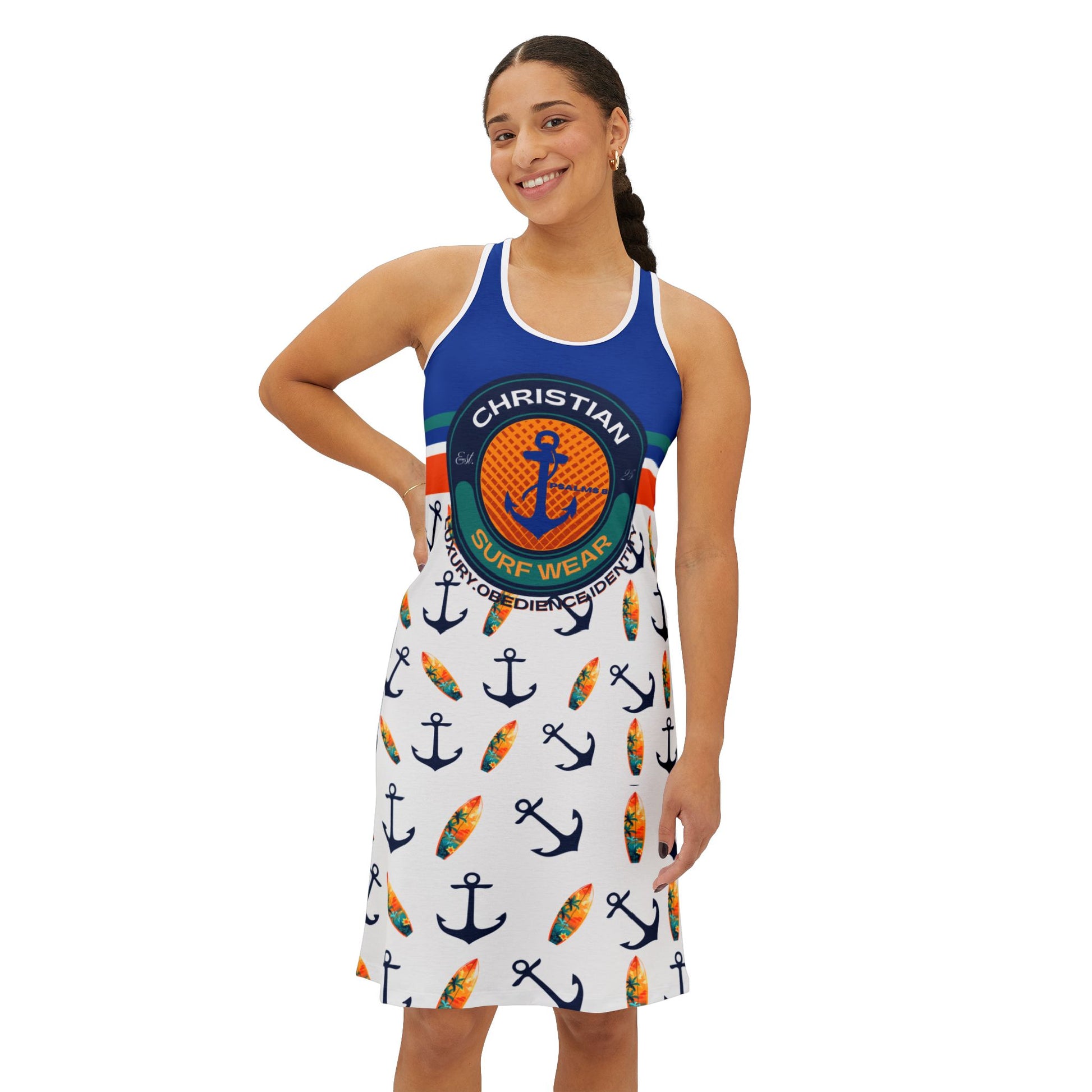 Nautical Women's Racerback Dress - Anchor Pattern, Summer Dress, Beach Wear, Vacation Outfit, Casual Sundress