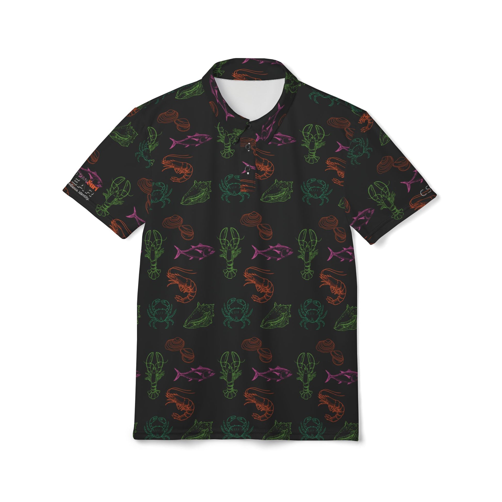 Christian Surf Wear Vibrant Sea Life Graphic Fishing Shirt Print Unisex Polo Shirt | Casual Summer Style, Beachwear, Gift for Seafood Lovers, Unique Graphic Tee