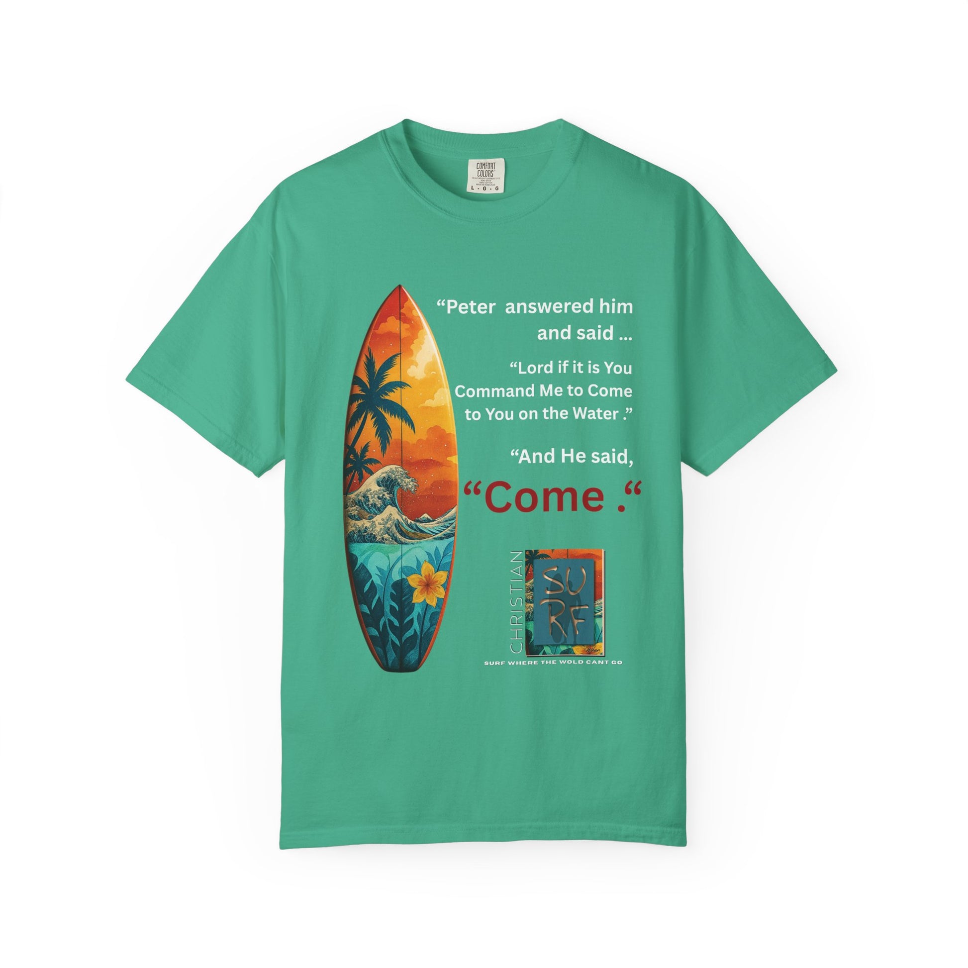 Street Wear Vintage Surf Board Graphic Art Work Unisex T-Shirt - Christian Surf Wear 'Move By Faith' Collection