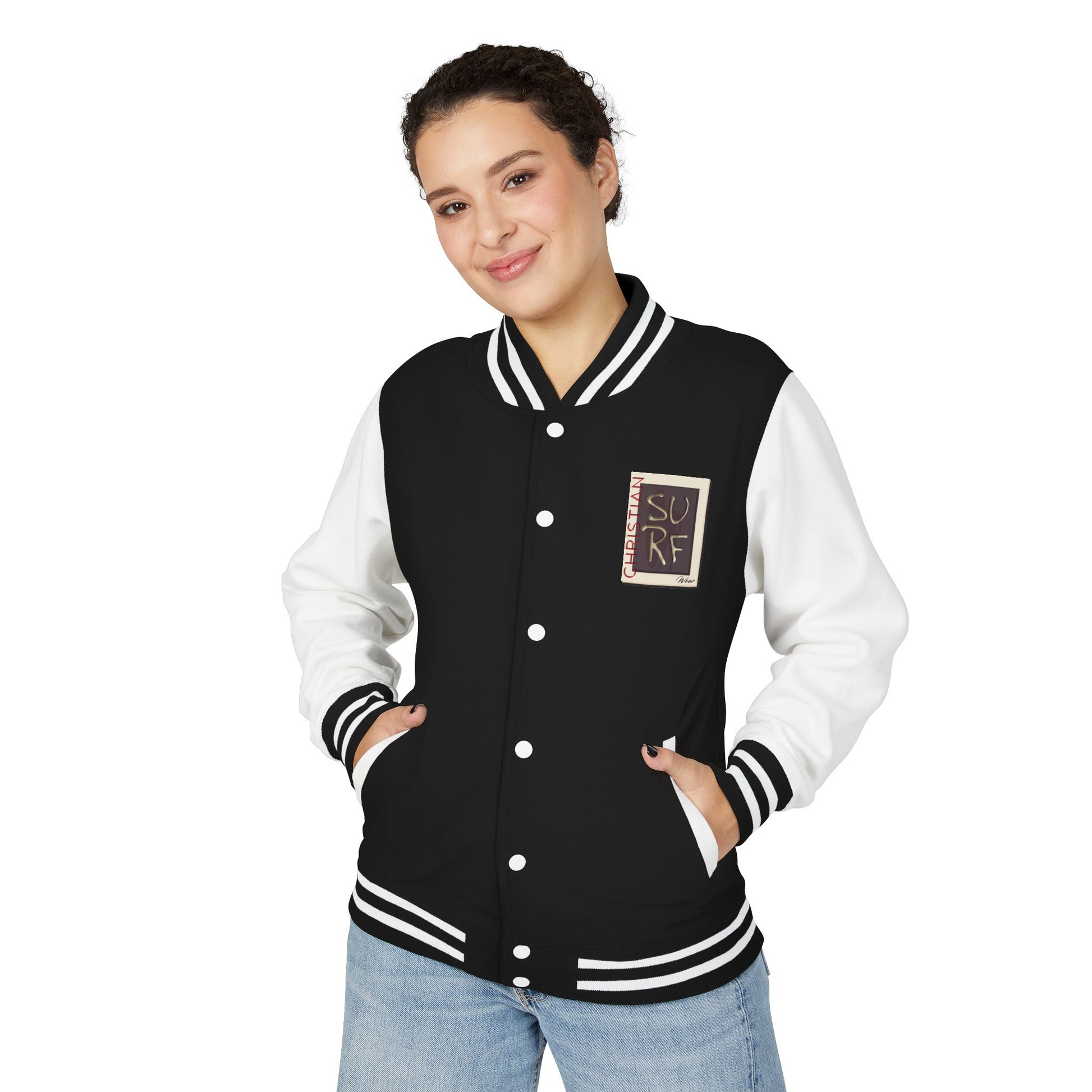 Christian Surf Wear Classic Unisex Heavyweight Letterman Jacket - Stylish Casual Wear for Youth, College, & Sporty Vibes, Great for Gifts, Sports Events, and Cool [...]