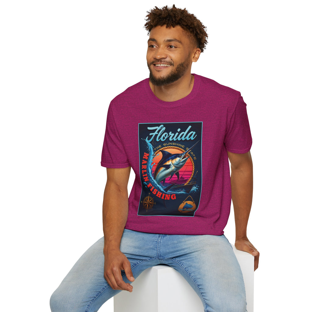 Marlin Graphic Dominion Deep - Unisex Softstyle T-Shirt Florida Marlin Fishing Tee Surfwear | Christian Ocean Apparel, Bold Pursuit Prophetic Vision Divine