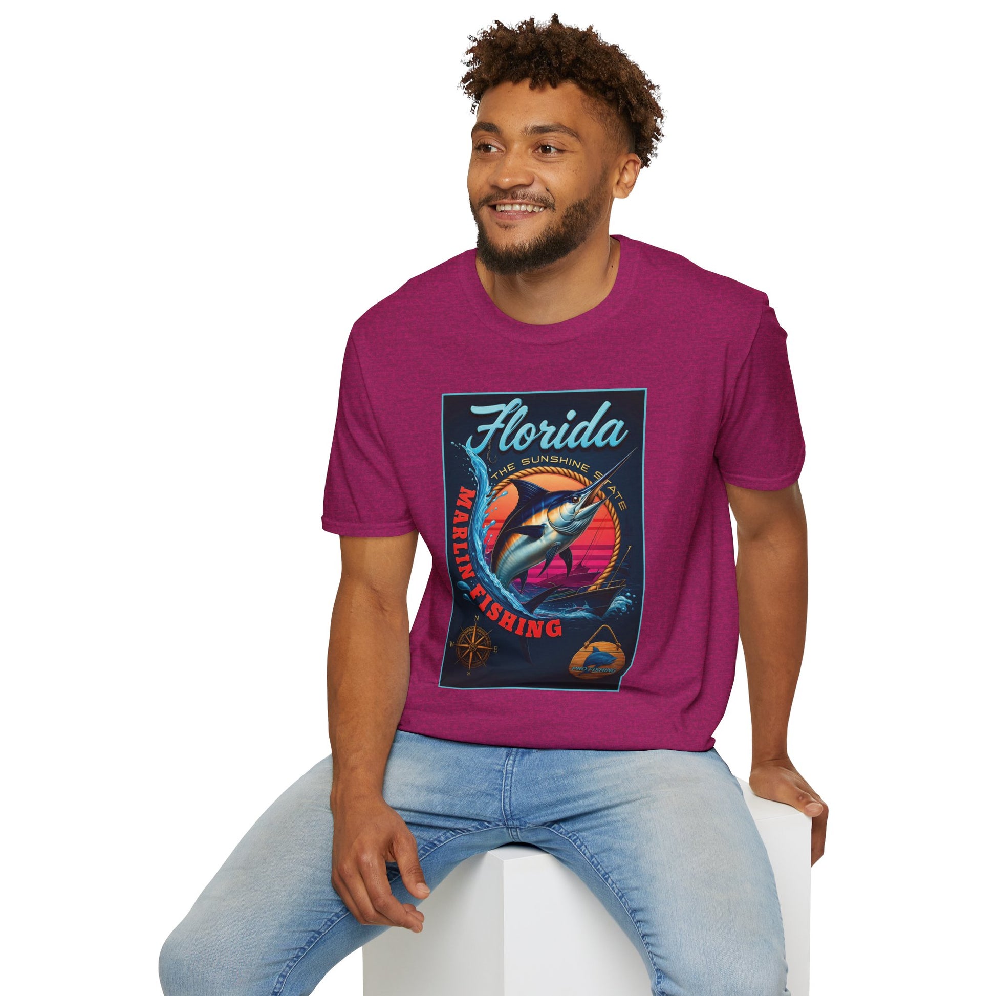 Marlin Graphic Dominion Deep - Unisex Softstyle T-Shirt Florida Marlin Fishing Tee Surfwear | Christian Ocean Apparel, Bold Pursuit Prophetic Vision Divine