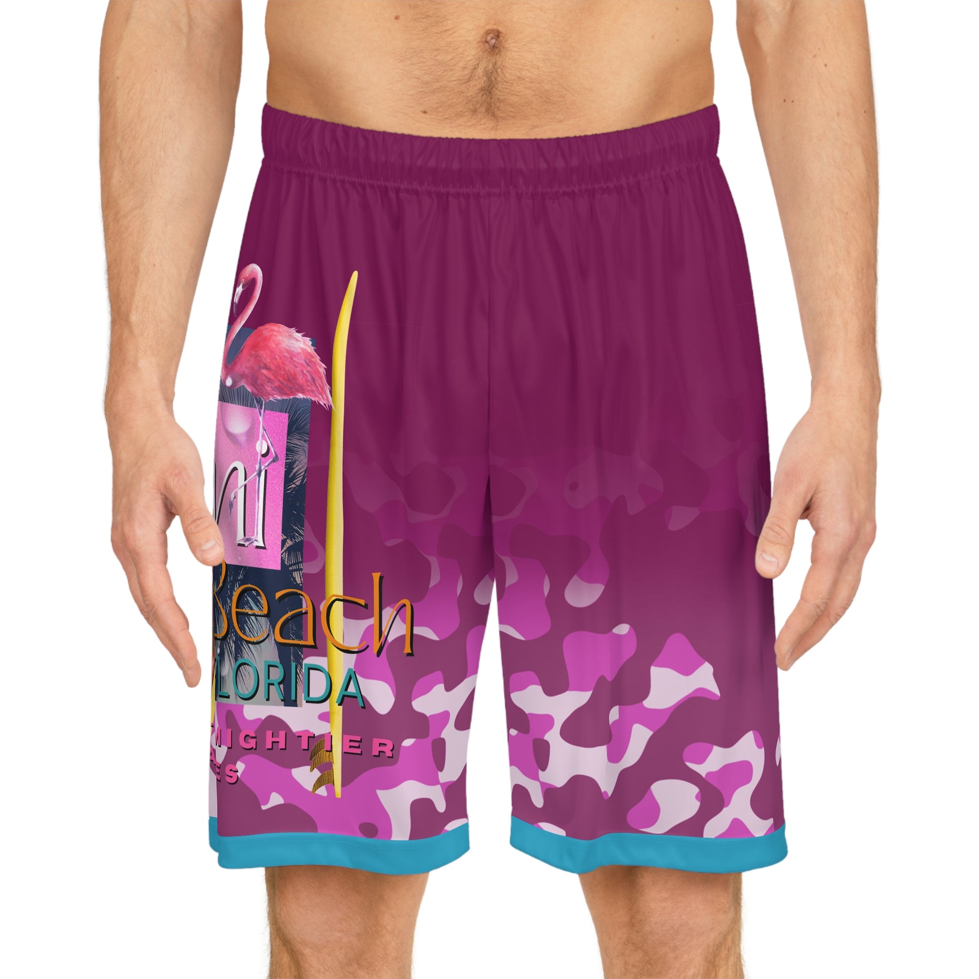 Christian Surf Wear Vintage Militant Vibrant Miami Beach Basketball Shorts, Summer Workout Gear, Trendy Swimwear, Sports Shorts for Beach Days, Outdoor Activities