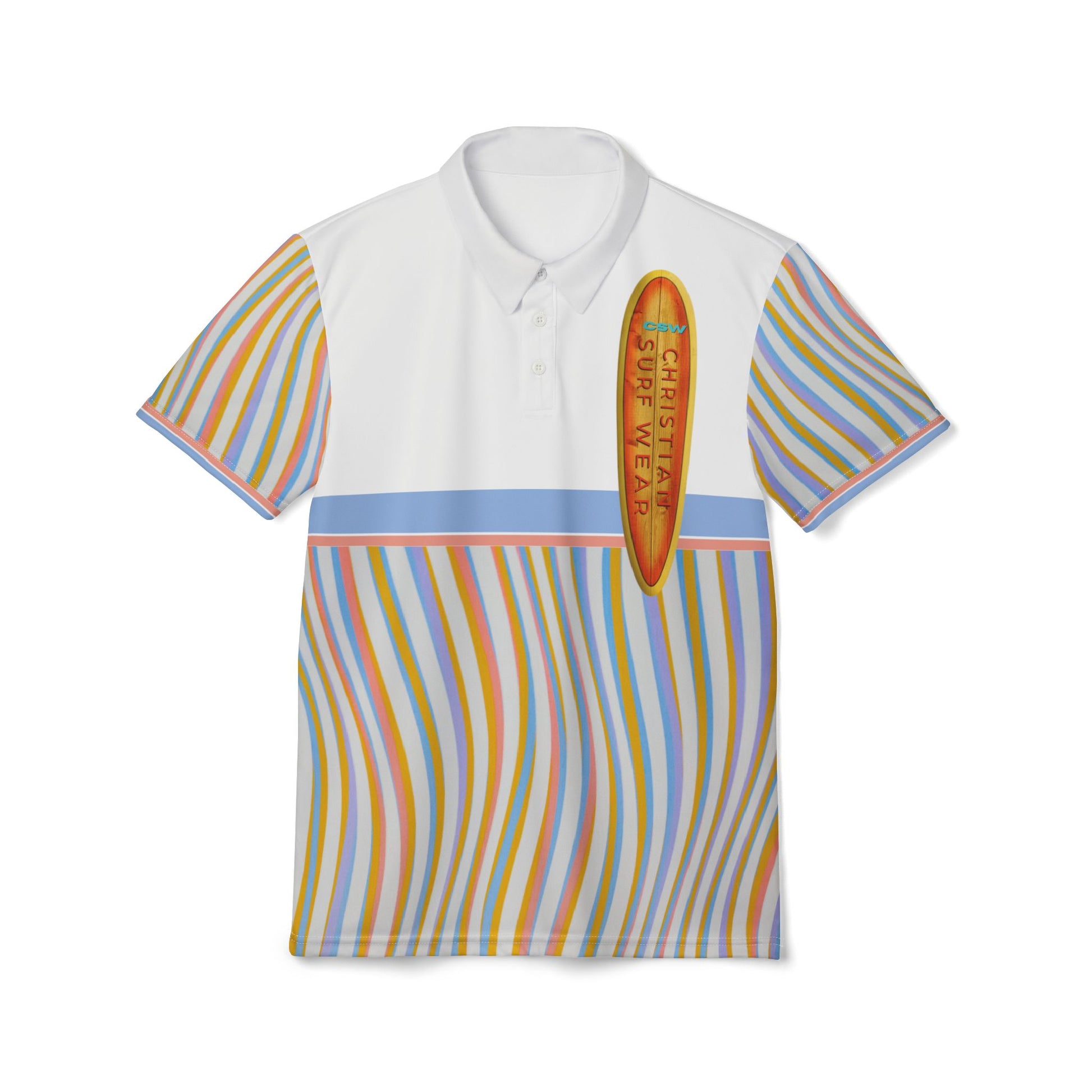 Christian Surf Wear Panama City Beach Protected Vintage Colorful Surf-Inspired Unisex Polo Shirt, Beachwear, Casual Shirt, Cool Summer Outfit, Gift for Surfers, Fun Vacation Apparel