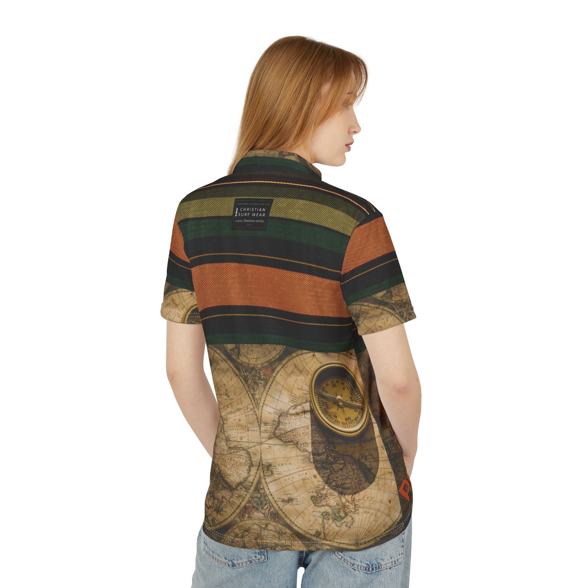 Christian Surf Wear Mosaic Premium Adventure Map Unisex Polo Shirt | Stylish Travel Attire, Perfect for Casual Outings, Father's Day Gift, Summer Fashion, Outdoor Enthusiasts