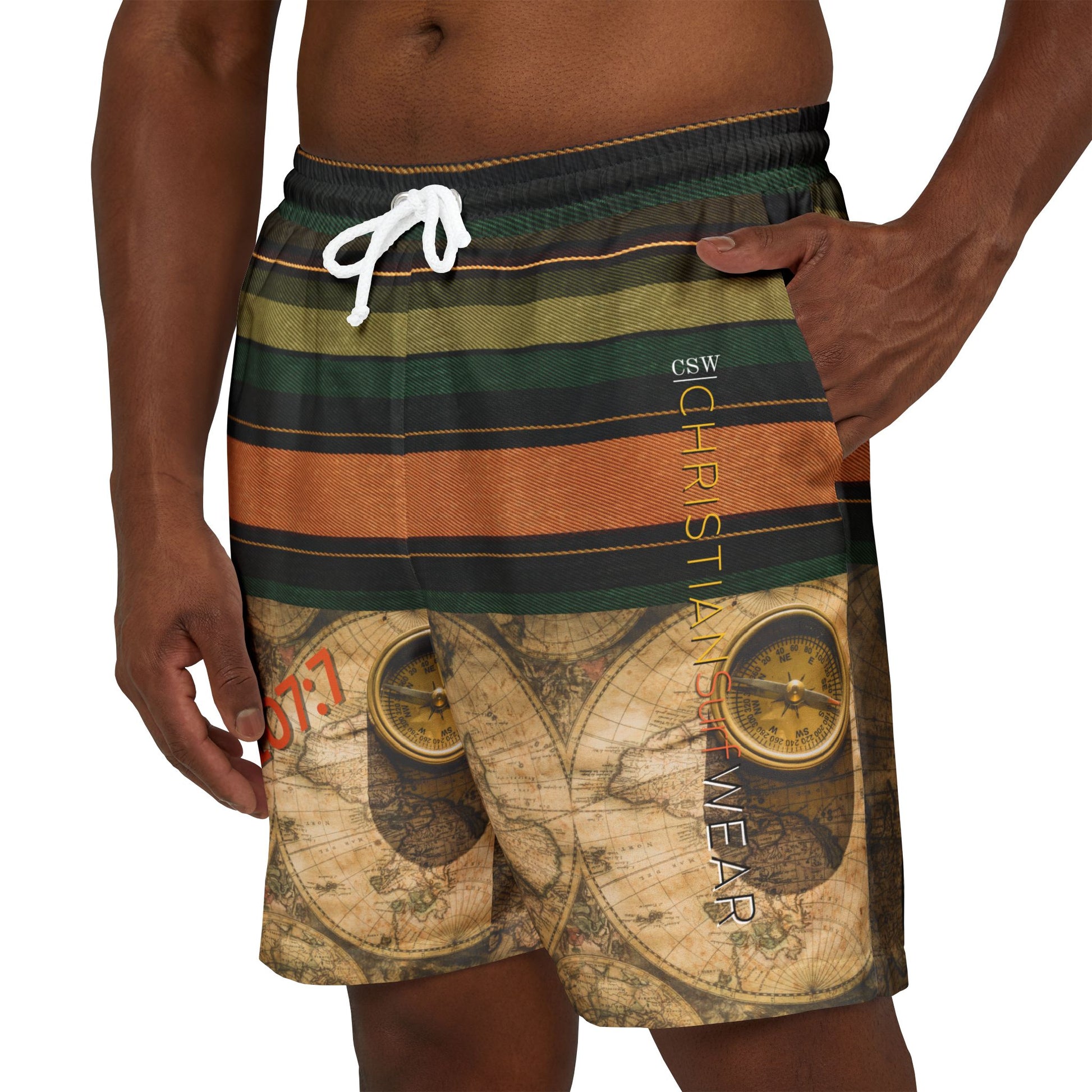 Christian Surf Wear Vintage Map Print Swim Shorts, Unisex Summer Swimwear, Beachwear, Vacation Essentials, Tourists Gift, Adventure Ready