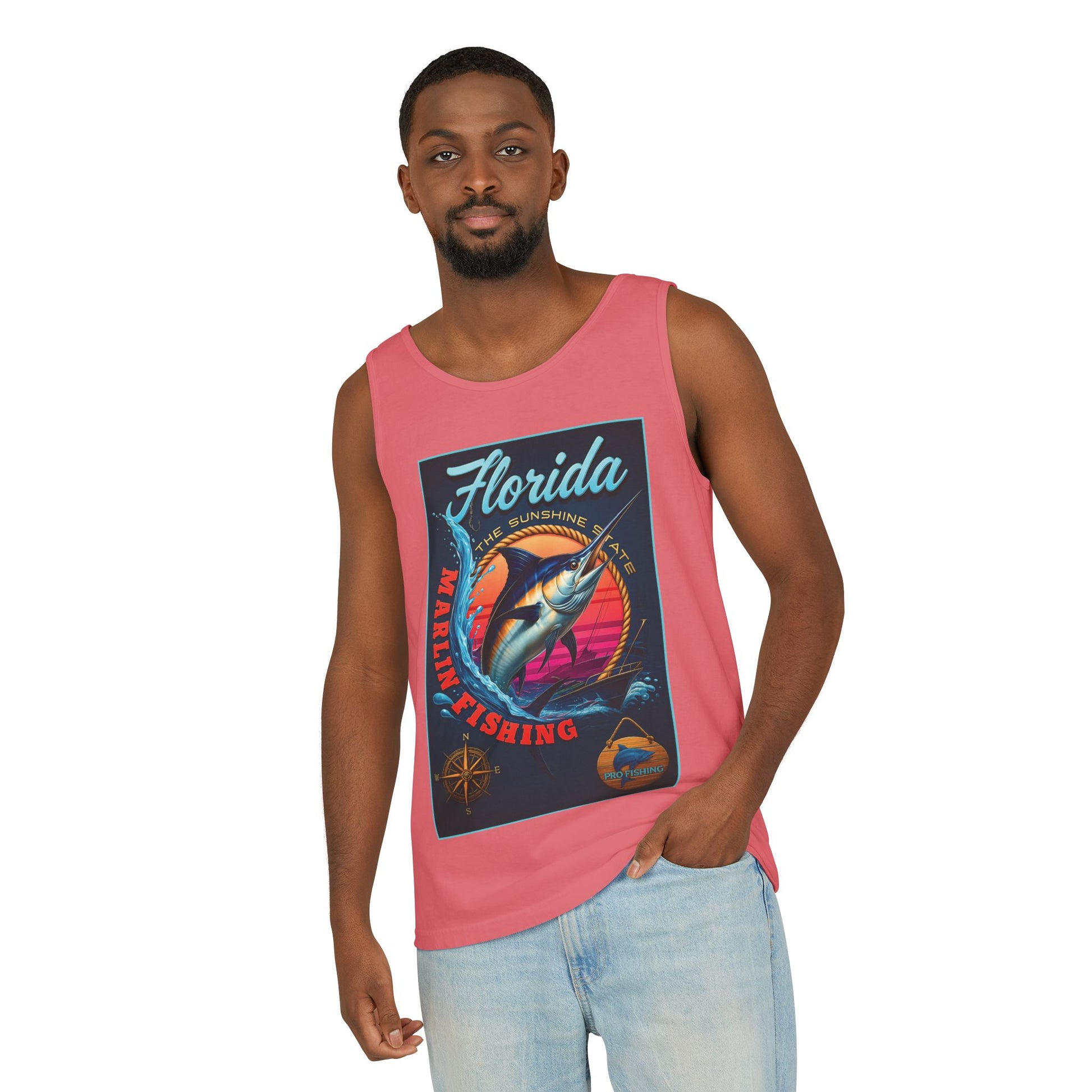 Surf wear  Vintage Florida Fishing Graphic Tank Top, Unisex Summer Top, Beachwear, Surfing Apparel, Vacation Outfit, Gift for Fishermen