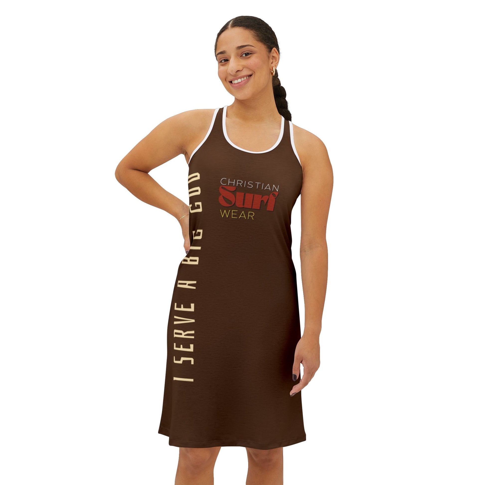 Surf Wear Typography Racerback Dress I Serve a Big God collection